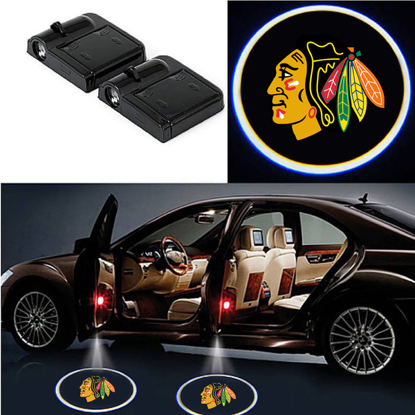 2 Wireless LED Laser Chicago Black Hawks Shadow Car Door Light