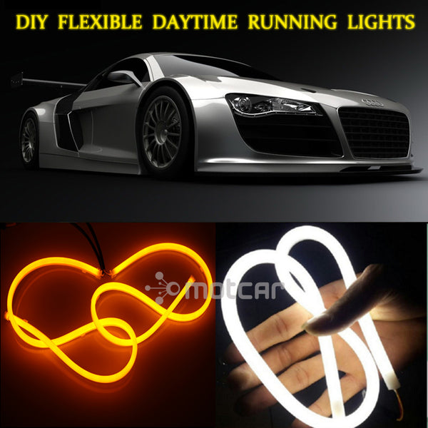 (White+Yellow) Flexible Headlight Daytime Lamp Switchback Strip Angel Eye Decorative Light With Turn Signal