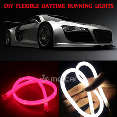 (White+Red) Flexible Headlight Daytime Lamp Switchback Strip Angel Eye Decorative Light With Turn Signal
